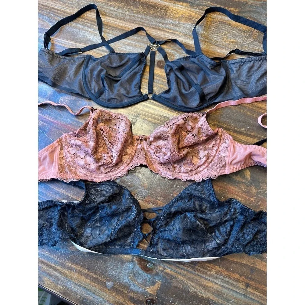 Adore‎ Me Womens Bra Bundle Set of 3 Lace Mesh Strappy Unlined Black Rose 36D